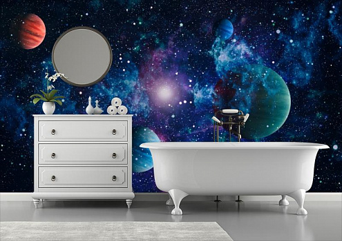Космические планеты в интерьере ванной