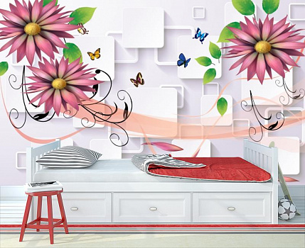 Розовые георгины в интерьере детской комнаты мальчика