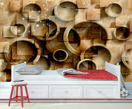 Мраморная стена с кругами в интерьере детской комнаты мальчика