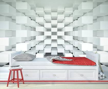 Белые кубы в интерьере детской комнаты мальчика