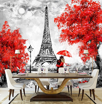 Свидание в Париже в интерьере кухни с большим столом