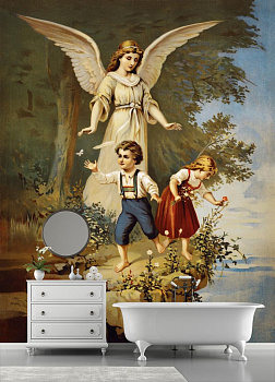 Ангел и дети в интерьере ванной