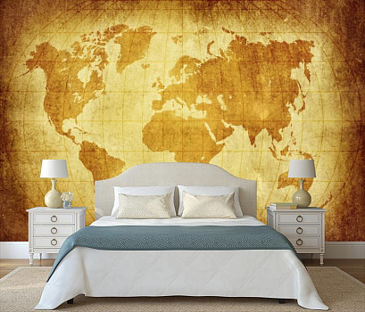Карта мира  в интерьере спальни