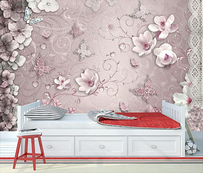 Magic flowers розовые в интерьере детской комнаты мальчика