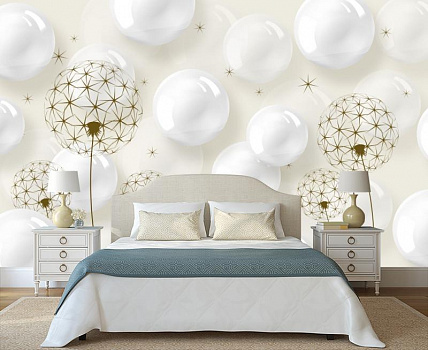 Белые шары в интерьере спальни