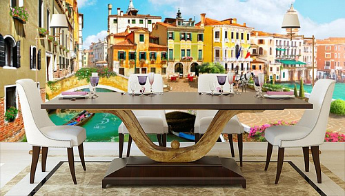 Волшебная Венеция в интерьере кухни с большим столом
