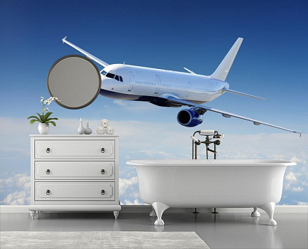 Белый самолет в интерьере ванной