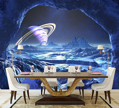 Неизведанная планета в интерьере кухни с большим столом