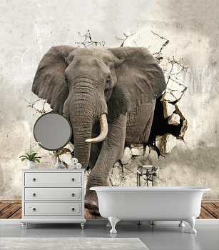 Слон в стене в интерьере ванной