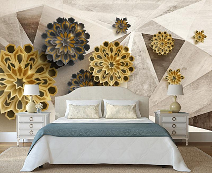 Геометрические цветы в интерьере спальни