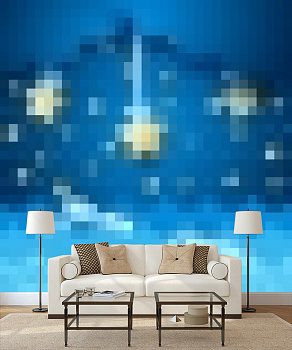 Синяя туманность в интерьере гостиной с диваном
