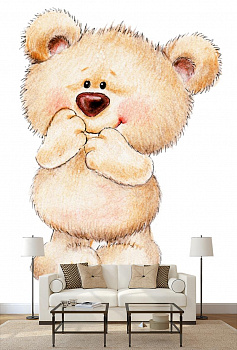 Медвежонок в интерьере гостиной с диваном