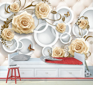 Чайные розы в кругах в интерьере детской комнаты мальчика