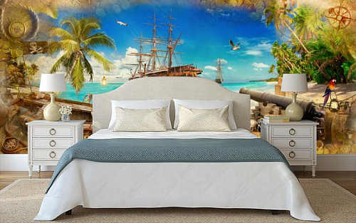 Остров пиратских кораблей в интерьере спальни