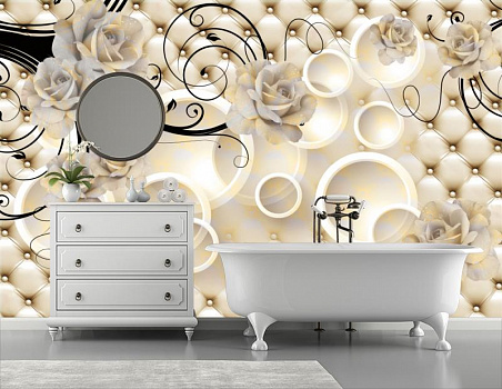Белые розы с кругами в интерьере ванной