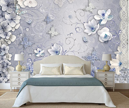 Magic flowers голубые в интерьере спальни