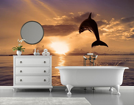 Дельфин на закате в интерьере ванной