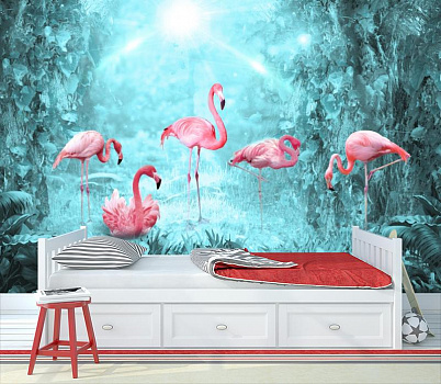 Розовые фламинго  в интерьере детской комнаты мальчика