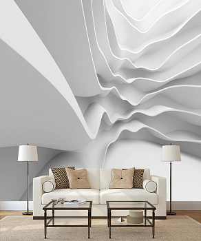 Белые волны в интерьере гостиной с диваном