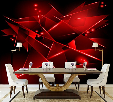 Красная звезда в интерьере кухни с большим столом