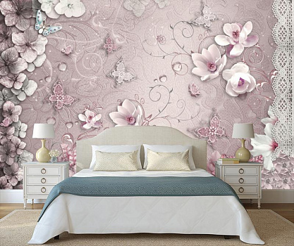Magic flowers розовые в интерьере спальни