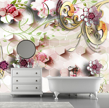 Цветы с ромбами в интерьере ванной