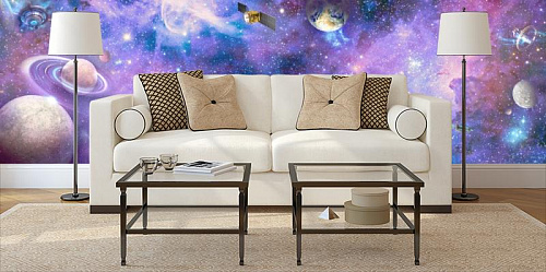 Космическая жизнь в интерьере гостиной с диваном
