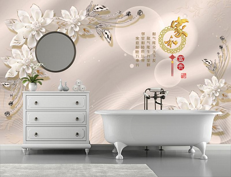 Белые цветы в нежном свете в интерьере ванной