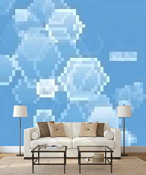 Голубая абстракция в интерьере гостиной с диваном