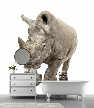 Серый носорог в интерьере ванной