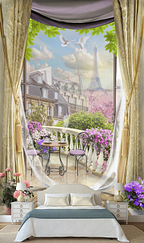 Цветущий балкончик   в интерьере спальни