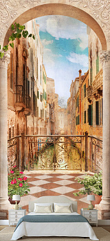 Балкон на канал Венеции в интерьере спальни