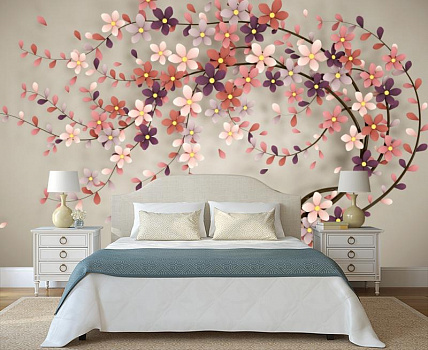 Цветущее дерево в интерьере спальни