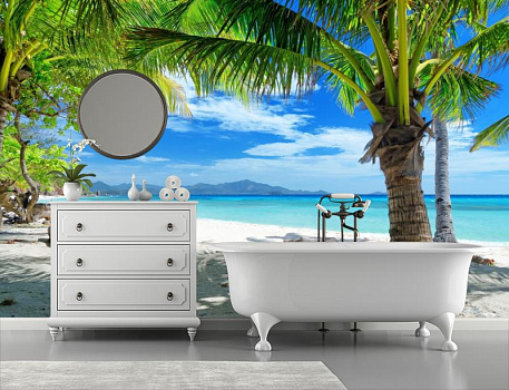 Белый пляж в интерьере ванной