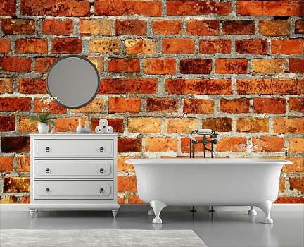 Старая кирпичная стена в интерьере ванной