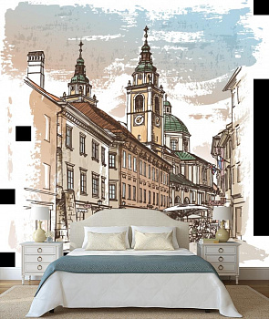 Рисунок городской улицы в интерьере спальни