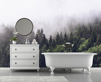 Туман в хвойном лесу в интерьере ванной