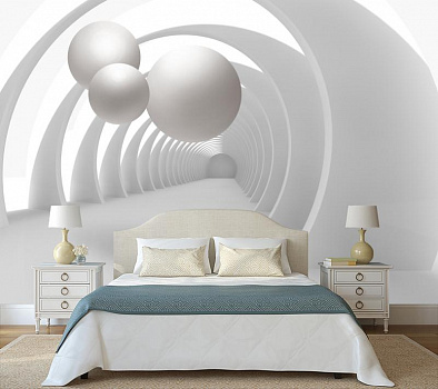 Белые шары в тунеле в интерьере спальни