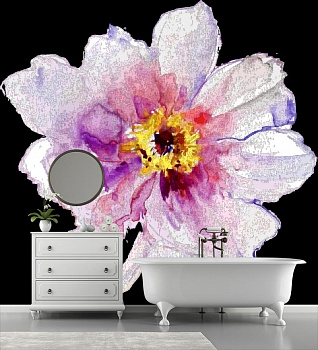 Белый цветок на черном фоне в интерьере ванной