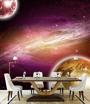 Космическая фантазия в интерьере кухни с большим столом