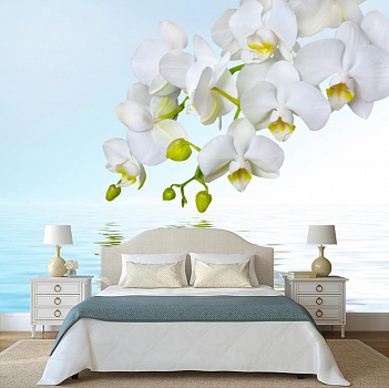 Отражение орхидеи  в интерьере спальни