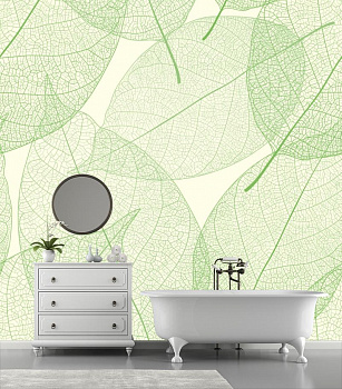 Прозрачные зеленые листья в интерьере ванной
