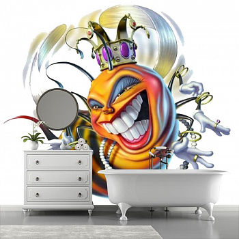 Веселая королева пчел в интерьере ванной
