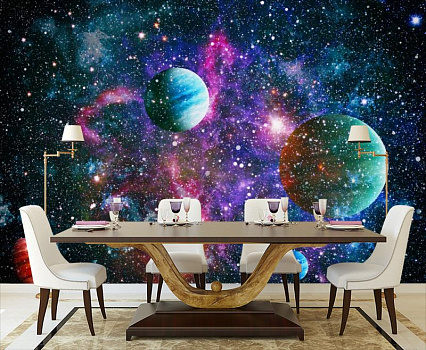 Космический парад в интерьере кухни с большим столом