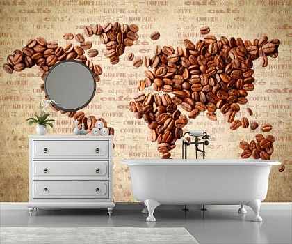 Кофейная карта мира в интерьере ванной