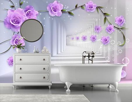 Белый тунель с цветами в интерьере ванной