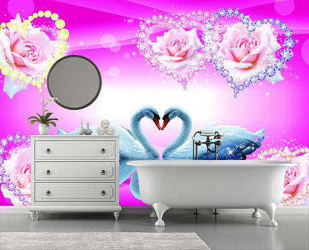 Любовь лебедей в интерьере ванной