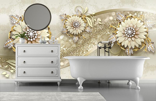 Цветы в драгоценных камнях в интерьере ванной