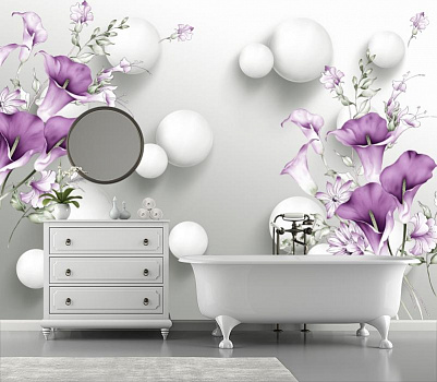 Белые шары с калами в интерьере ванной