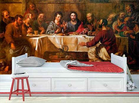 Иисус с апостолами в интерьере детской комнаты мальчика